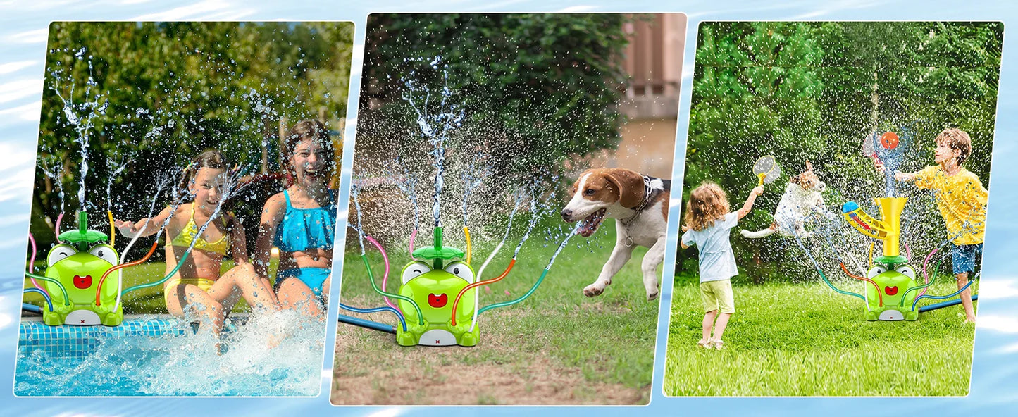 VATOS Kids Outdoor Water Play Sprinklers-2 in 1 Frog Sprinkler Spinning  Catch Ball Game Summer Water Play Set Toys for kids