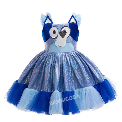 EtherealBe blue dog tutu dress for girls featuring a cute dog design and layers of tulle