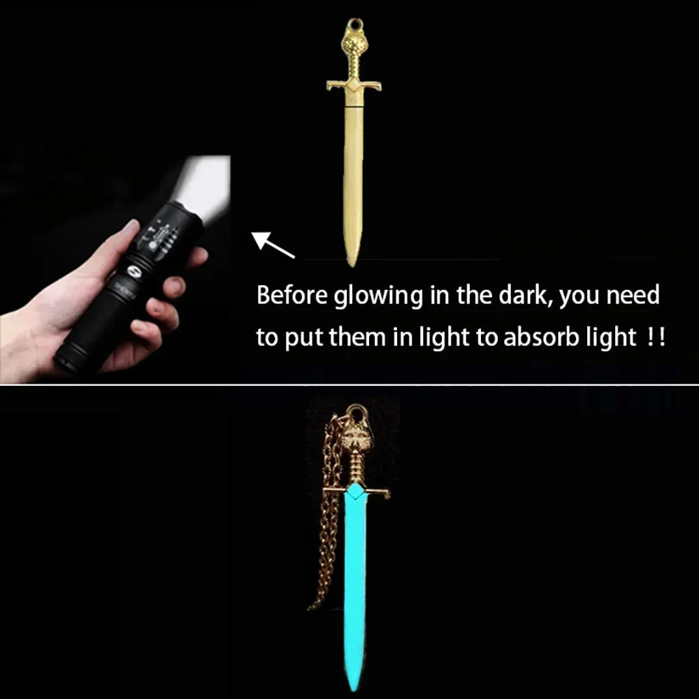 Luminous Glowing Cat Blade Sword Necklace Sword Necklace Glow In The Dark Necklace Pendant for Women Men Gift Halloween