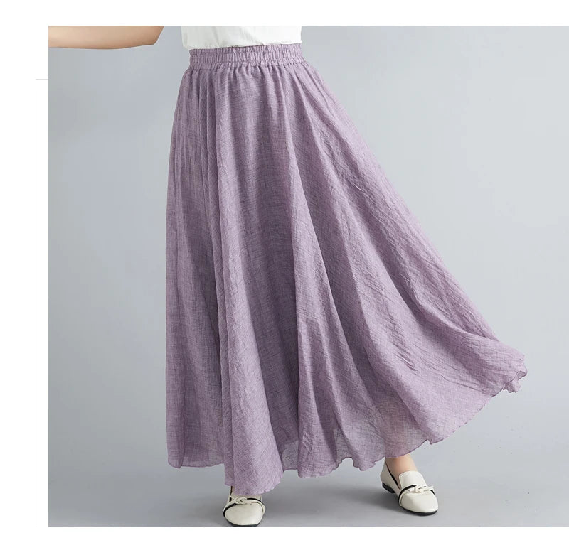 Fashion Solid Cotton Linen Women Skirts Maxi Elegant Harajuku Saia Casual Loose Long Skirt Ladies Clothes Faldas Ropa Mujer