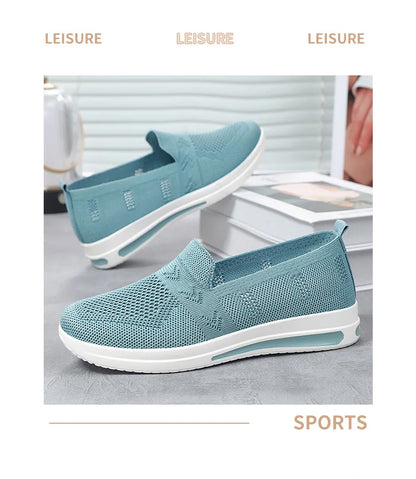Autumn Women's Slip On Loafers Breathable Mom Soft Flats Classic Office Shoes Knitted Tennis Walking Shoes Sock Sneakers