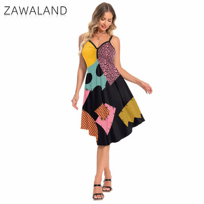 Zawaland Christmas Horror Sally Cosplay Costume Zombie Dress for Women Halloween Dress Up Funny Party Dresses Leggings Suit