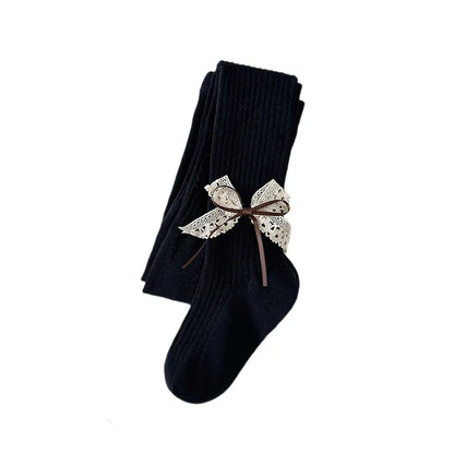 Children Cotton Tights Girls Cute Princess Bowknot Pantyhose Kids Stocking Baby Girls One-Piece Pantyhose Infant Knitted Tights