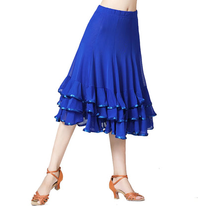 Womens Large Swing Lace Skirt Slim Wasit Dancing Ballroom Practice Lace Skirt Female Performance Skirt Women Clothing Faldas