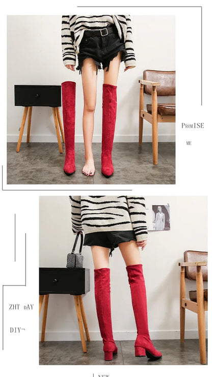 Thigh High Boots Women 2023 Winter Fashion Boot New Over Knee Boots Women Shoes Sexy High Heels Botas Red Warm Fur Black Boots