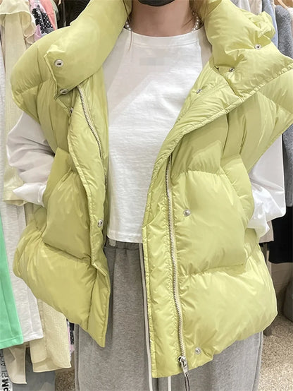 Stand Collar Sleeveless Down Cotton Jacket Women's Autumn Winter New  Loose Warm Hooded  Short Waistcoat Outwear Female