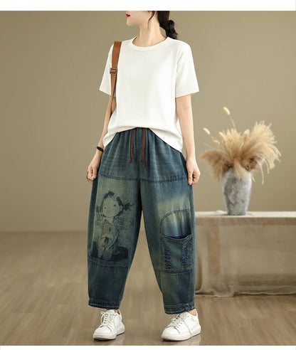 Oversized Jeans Spring Summer Pant Women Elastic High Waist Fashion Print Ladies Trousers Loose Woman Harem Pants