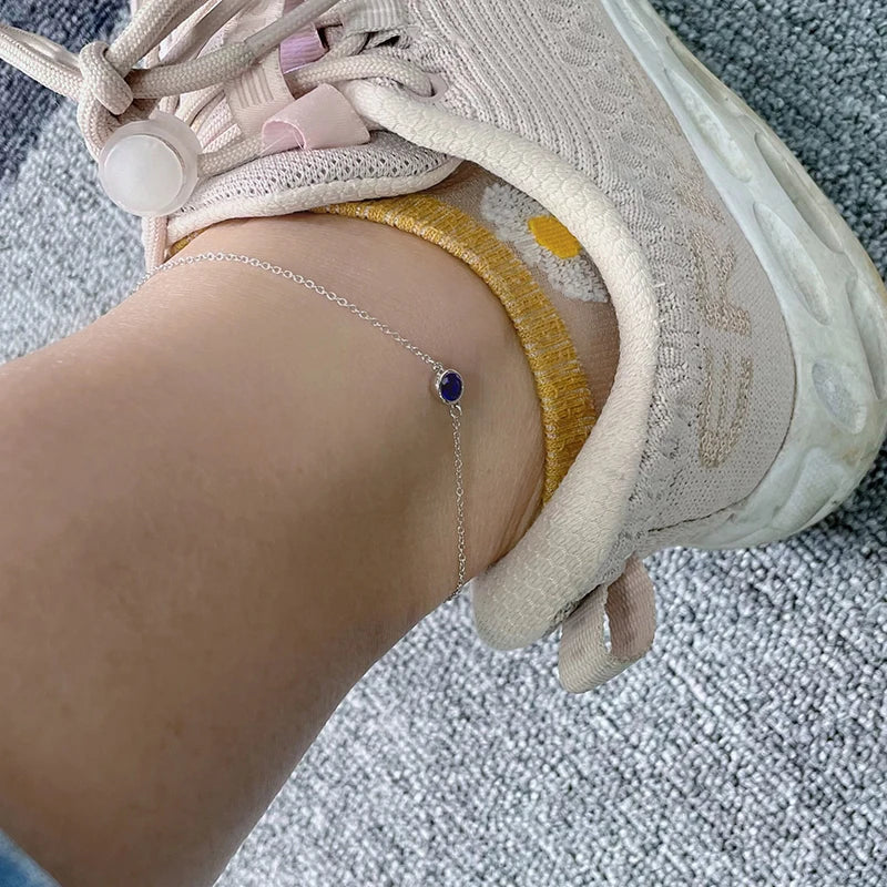 4Color 925 Sterling Silver Chain Round CZ Charm Anklet For Women Foot Jewelry Leg Bracelet Cheville Enkelbandje Halhal Tobillera