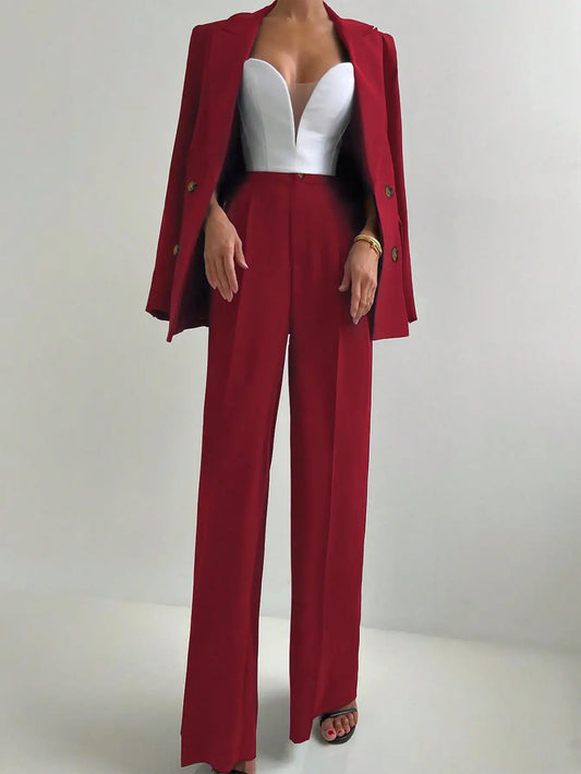 Women's Elegant Casual Blazer Jacket And Straight Trousers 2-Piece Suit Set Chrisimas & New Year Eve Party Outfit