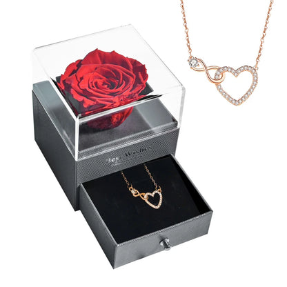 New Fashion Pendant Necklace In Rose Flower Jewelry Gift Box Preserved Rose Necklace Set Wedding Christmas Gift for Girlfriend