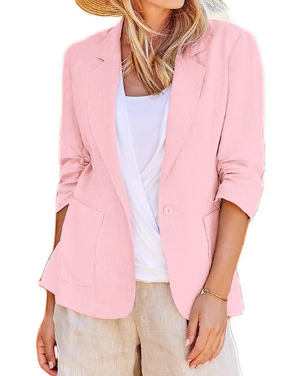 Autumn New Women's Coats Solid Color Fashionable Collar Loose Single Breasted With Pocket Seven Quarter Sleeve Jacket