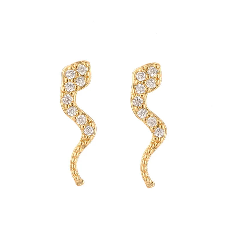 925 Sterling Silver Needle Pave Crystal Snake Type Stud Earrings for Women Simple Cute Animal Earrings Fashion Delicate Jewelry