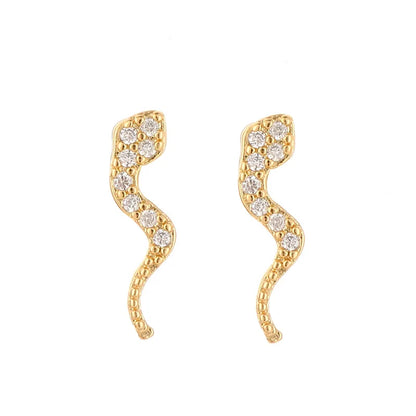 925 Sterling Silver Needle Pave Crystal Snake Type Stud Earrings for Women Simple Cute Animal Earrings Fashion Delicate Jewelry