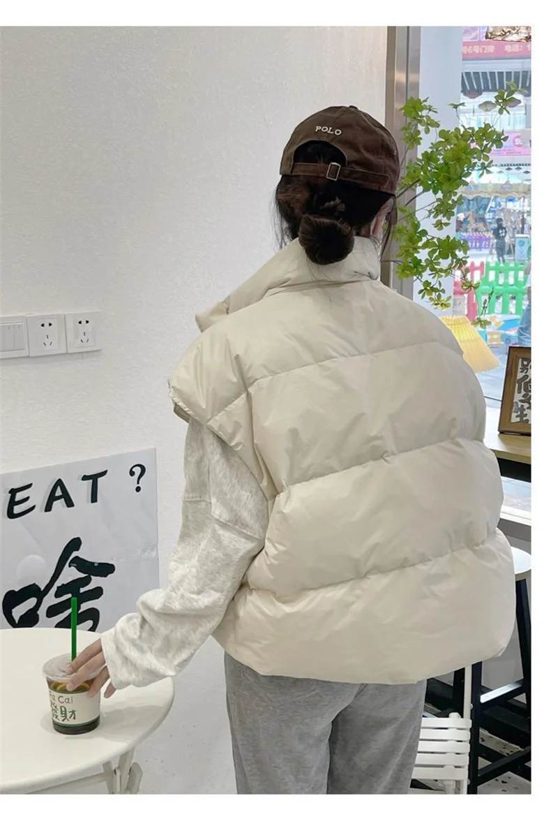 Stand Collar Sleeveless Down Cotton Jacket Women's Autumn Winter New  Loose Warm Hooded  Short Waistcoat Outwear Female