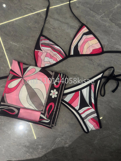 Luxury Design Women's Black Red Scarf Bikini Sets Letter Signature Logo Beachwear Designer Brand Lady Headband Swimsuit Swimwear