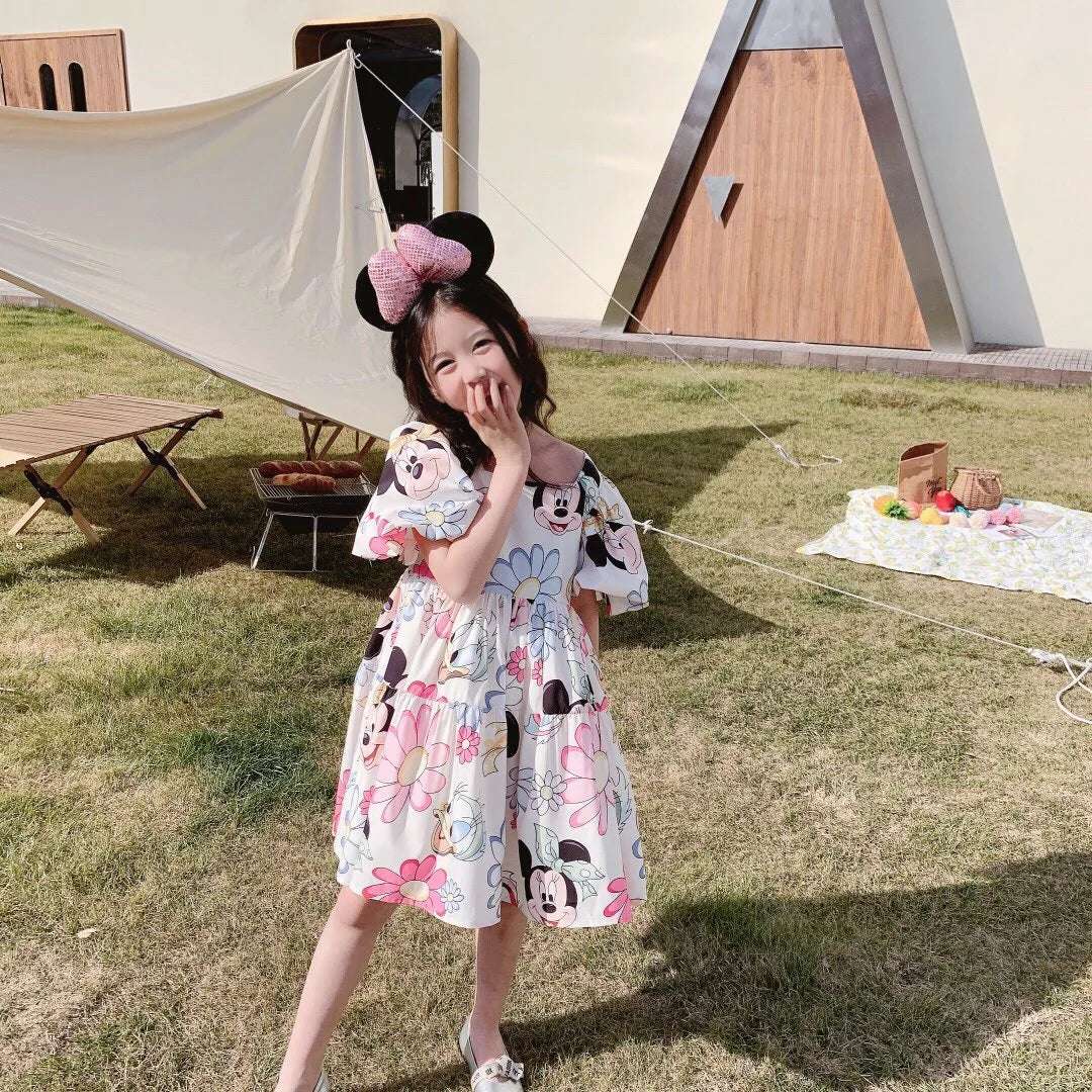 Fashion Girls Mickey Minnie Mouse Dresses Kids Cute Daisy Cartoon Backless Princess Dresses for 1-7 Years Girls Birthday Clothes
