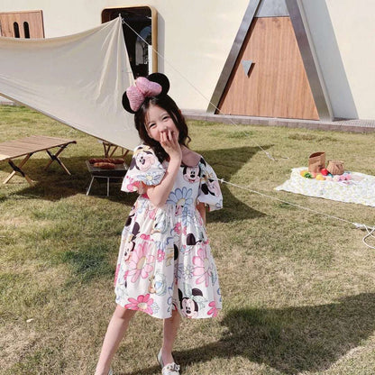 Fashion Girls Mickey Minnie Mouse Dresses Kids Cute Daisy Cartoon Backless Princess Dresses for 1-7 Years Girls Birthday Clothes