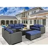 Qoutdoor PE wicker patio furniture rattan sectional loveseat couch set conversation sofa with storage box for balcony lawn a