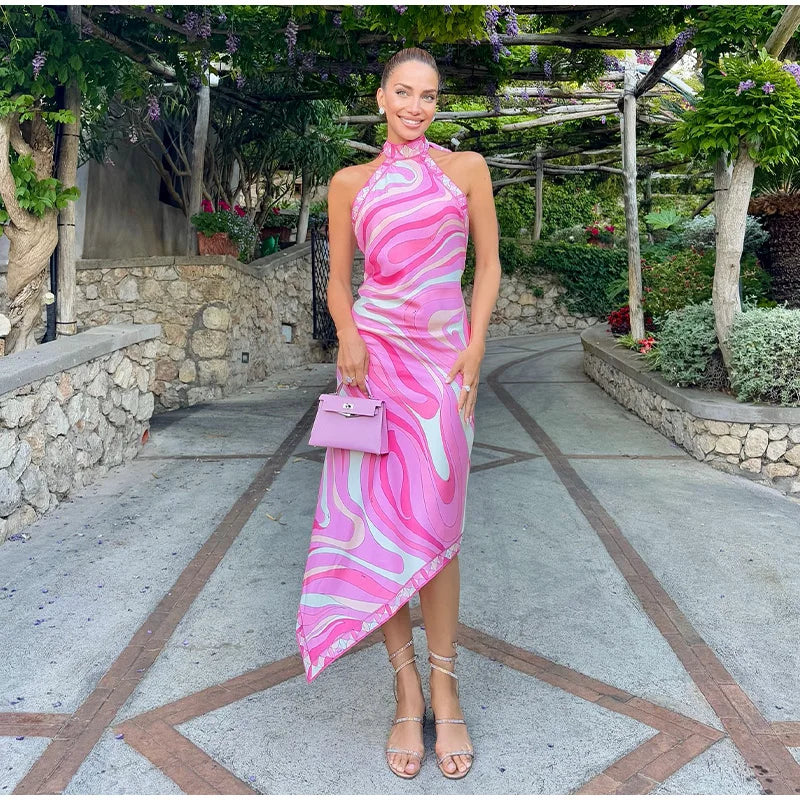 Geometric Print Cape Women's Set Loose Batwing Sleeve Top Flowy Maxi Skirt 2025 Summer Elegant Suit Holiday Fashion Lady Sets