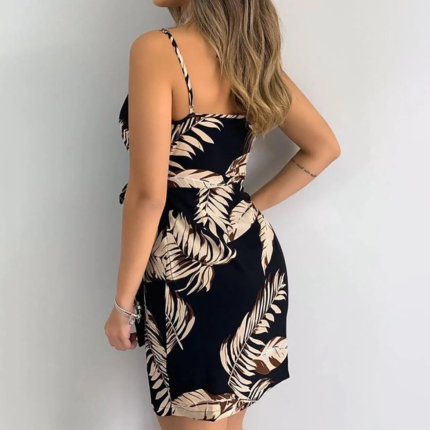 2023 New Sexy Suspender Dress Women Fashion Floral Printing Sleeveless V Neck Robe Summer Boho Tie Waist Dress Formal Dresses