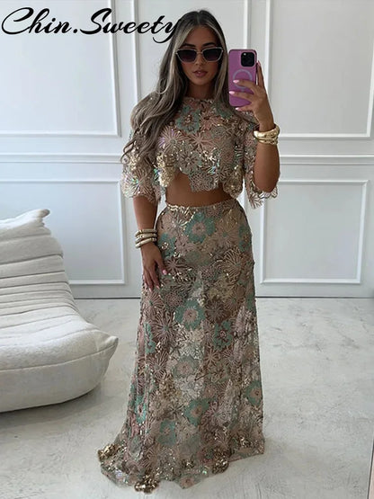 See Through Print Tank Top Women Set Urban Hollow Out O-neck Top Hip Package Skirts 2025 Summer Holidays Beach Lady Outfit
