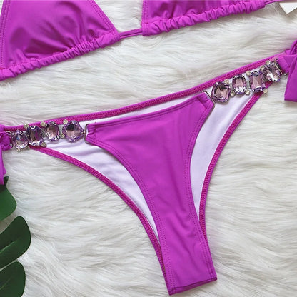 Red Rhinestones Sexy Bikinis 2026 Women Swimwear Female Swimsuit Swim Wear Bathing Suits Brazilian Bikini Set Beach Pool Bather