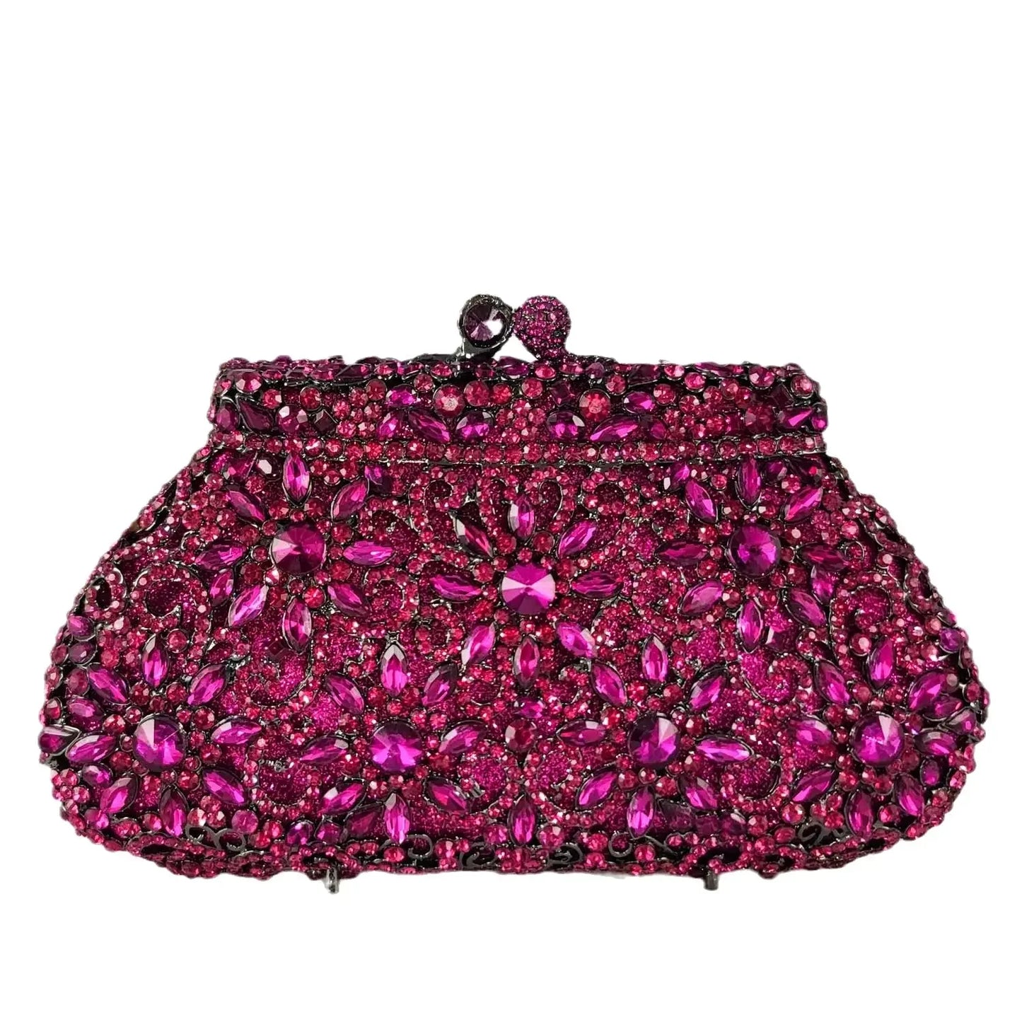 Boutique De FGG (in stock) Flower Crown Clutch Silver Crystal Evening Handbag Women Party Prom Bag Bridal Clutches Wedding Purse