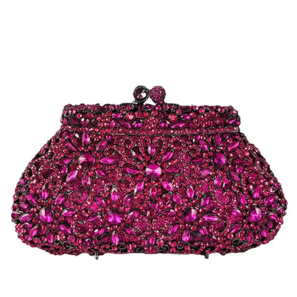 Boutique De FGG (in stock) Flower Crown Clutch Silver Crystal Evening Handbag Women Party Prom Bag Bridal Clutches Wedding Purse