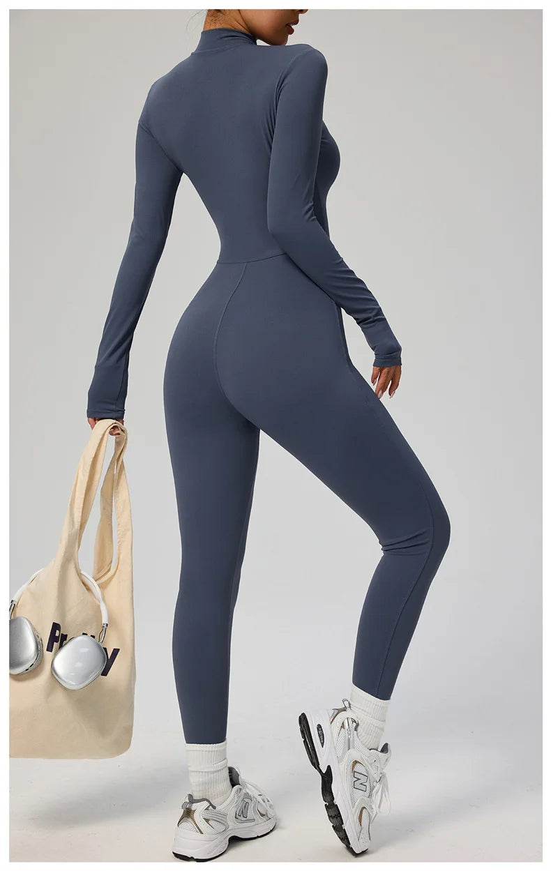 TRY TO BN Sports Yoga Jumpsuit Long Sleeves Zipper Sportswear Fitness Pants Workout Bodysuit One Piece Tights Women Gym Clothing