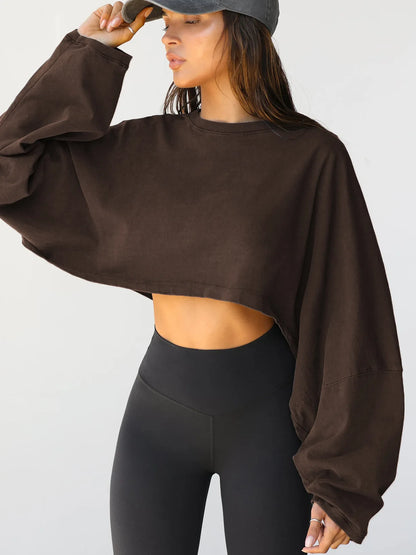 Autumn Winter Women's No Hat Hoodies Fashion O-neck Loose Long Sleeve Pullove Casual Workout Jogger Female Sexy Crop Sweatshirt