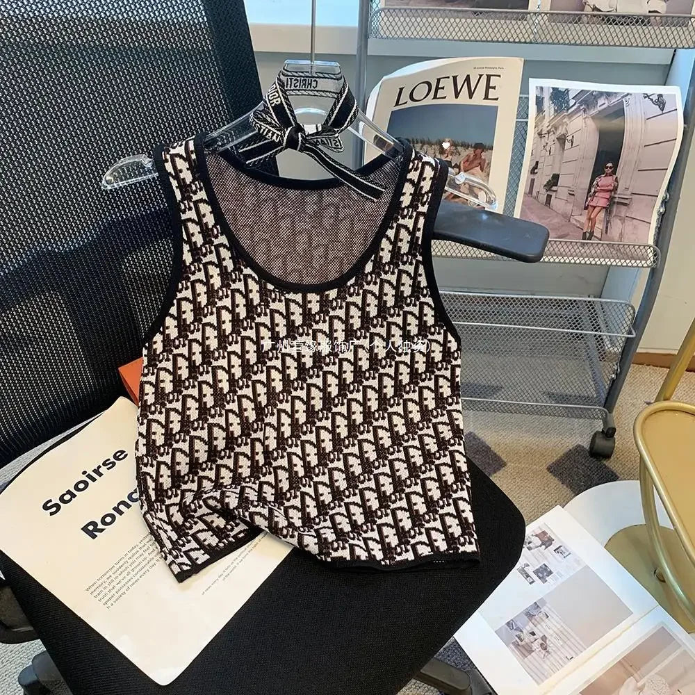 Summer New Bow Outer Wear Spandex Tank Top Strapless Top For Women Fashion Sensibility Niche Knittank Vest
