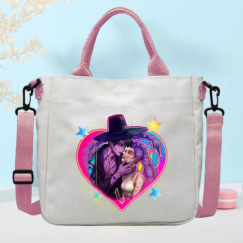K-pop Demon Hunters Canvas Shoulder Bag for Boys Girls Anime Fashion Crossbody Bags Students Probable Handbag Simple Tote-bag