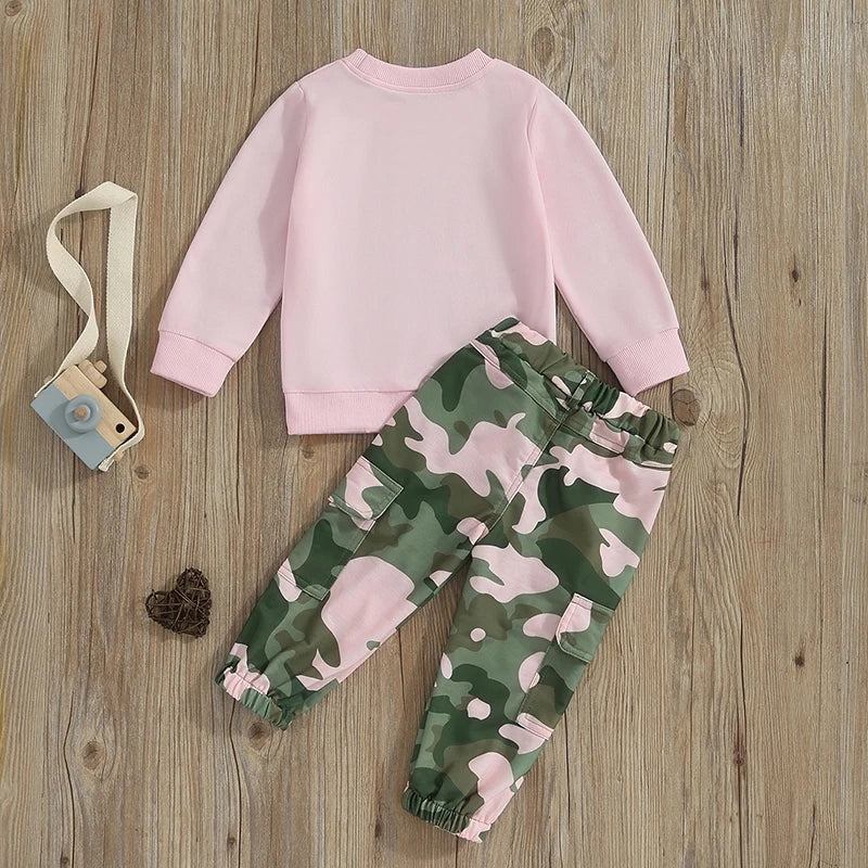 Toddler Baby Girl Outfit 12Months 2t 3t 4t 5t 6t Long Sleeve Sweatshirt Pullover Top Shirt Camouflage Camo Long Pants Set