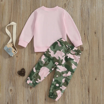 Toddler Baby Girl Outfit 12Months 2t 3t 4t 5t 6t Long Sleeve Sweatshirt Pullover Top Shirt Camouflage Camo Long Pants Set