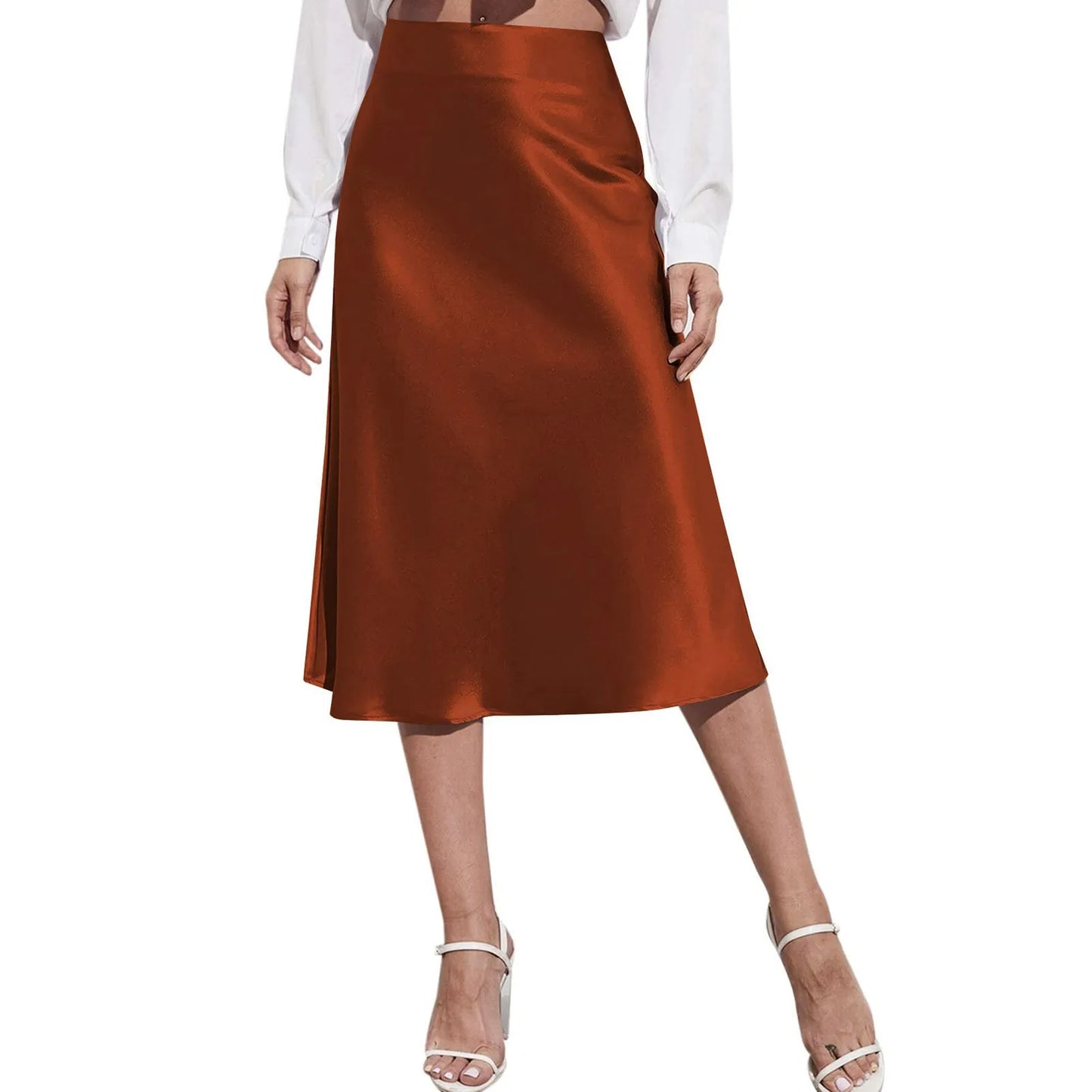 Spring Solid Satin Silk Skirt Women High Waisted Summer Long Skirt New 2024 Elegant Ladies Office A Line Midi Skirts Jupes юбка