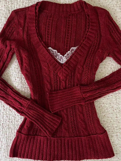 NEW Fall Winter Sweater Casual Slim Fit Chic Solid Color Ribbon Decoration One-shoulder Pullover Y2K Harajuku Womens Streetwear