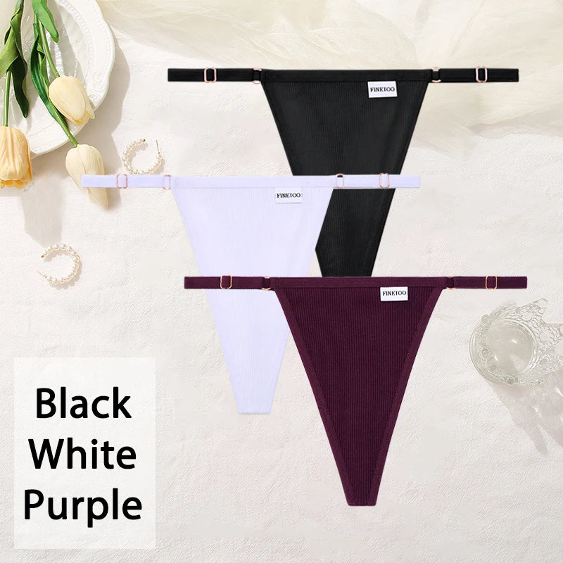 3PCS/Set Women Cotton Panties Sexy T-Back Thong Adjustable Waist G-String Underwear Breathable Soft Intimates Lingerie FINETOO