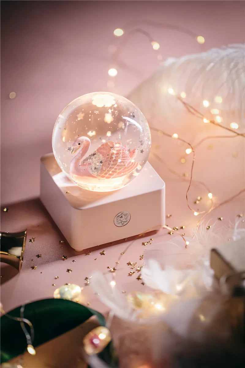 Unicorn Crystal Ball Music Box Snow Globe Night Lamp Birthday Gift for Girls Children Christmas Gift Music Crafts with Snowflake