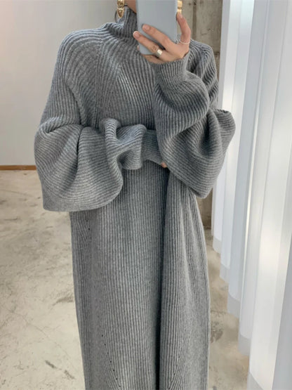 Winter Women Dress Fall Sweater Women Dress Long Sleeve Knitted Dresses Maxi Vintage Oversize Dresses Knitting Thick Warm Purple