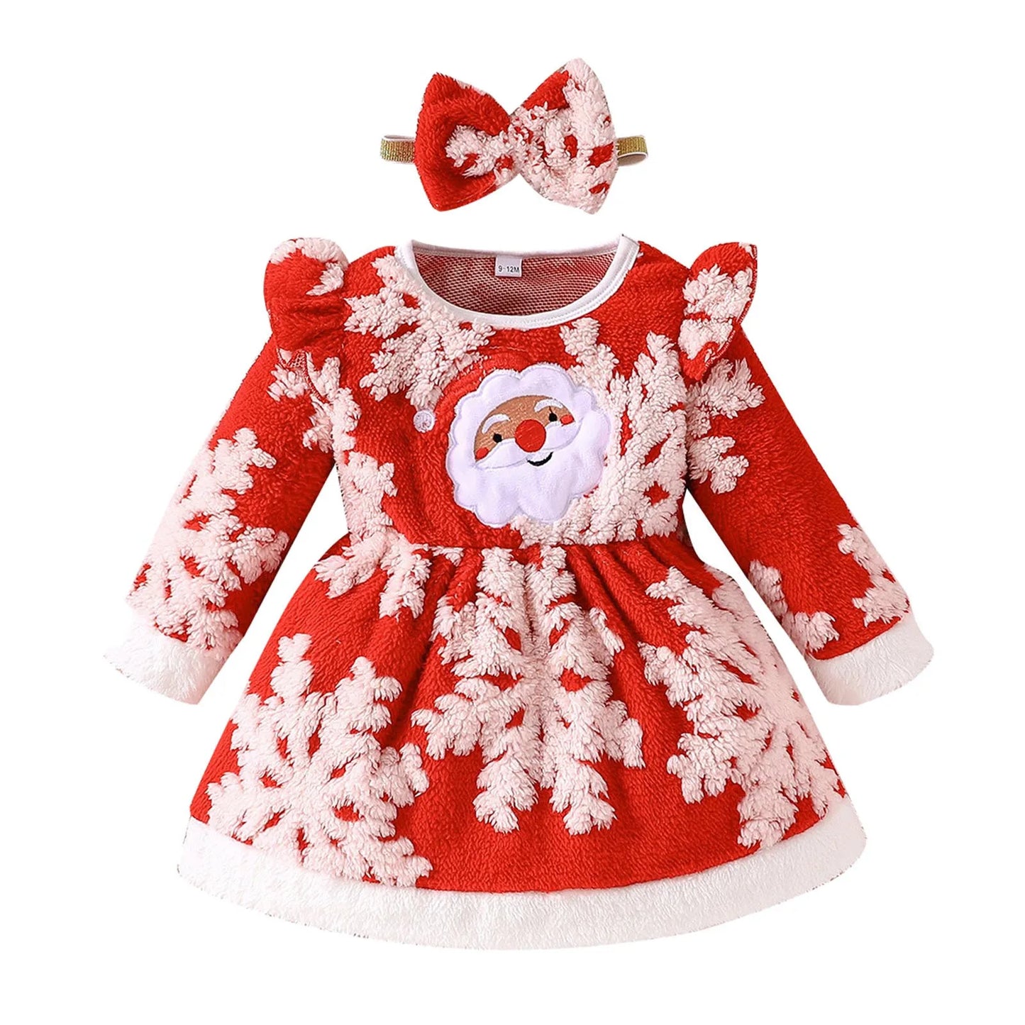 Infant Kids Girls Christmas Children's Long Sleeved Plush Santa Claus Embroidered Dress Dress+Headband Costumes Party Dresses
