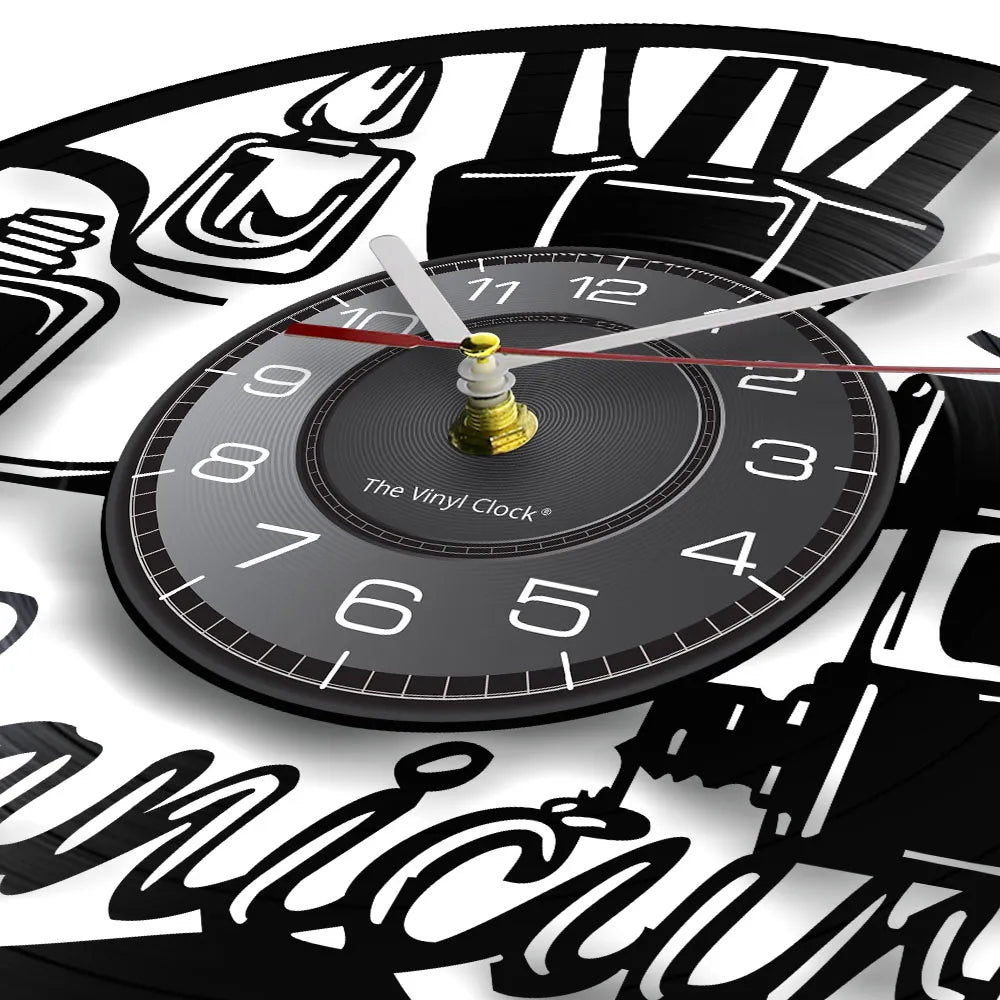 Manicure Design Wall Clock Fashion Beauty Store Wall Art Salon Vinyl Record Wall Clock Beauty Home Decor Gift For Her