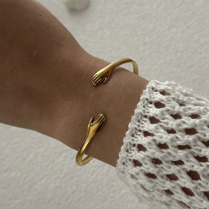 Exaggerated Metal Shell Starfish Flower Bangles Bracelets For Women Men Stainless Steel Fish Bow Heart Open Cuff Bangle Jewelry