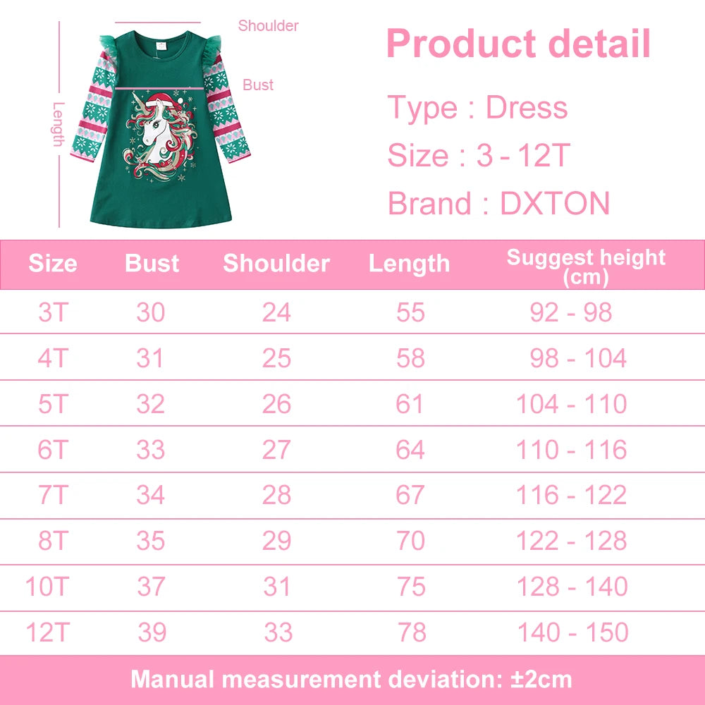 DXTON Girls Unicorn Cartoon Print Kids Green Cotton Print
