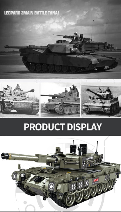 WW2 Military Leopard 2A4 Battle Tank Series Building Blocks Brick Model MOC Army Weapon Boy Set Kid Toy Childrens Christmas Gift