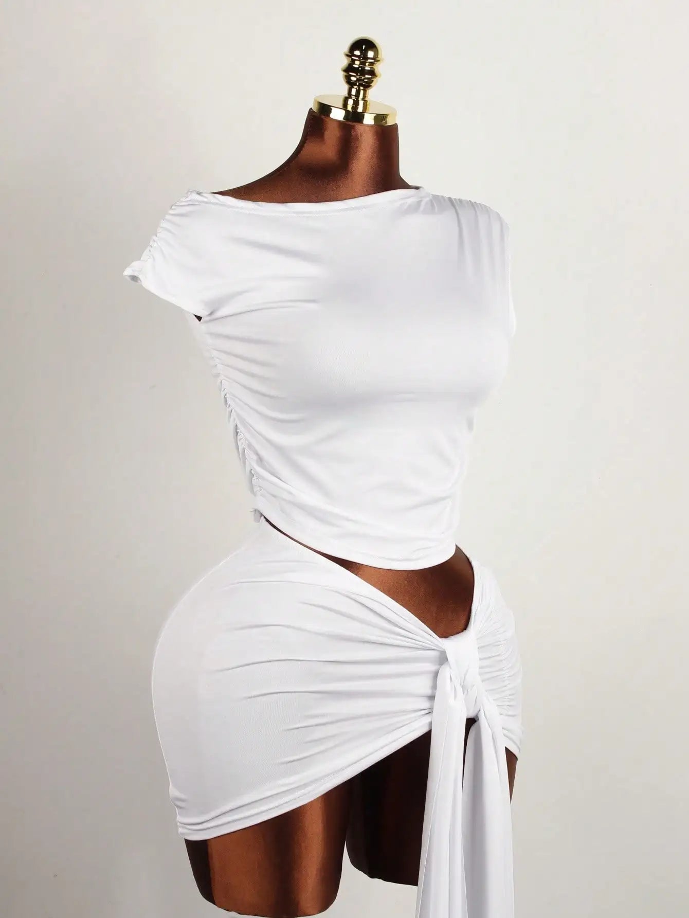 Akaily Summer Street Solid Color Slim Fit Two Piece Sets Sleeveless Asymmetrical Neck Tops+ Bodycon Skirt Set Party For Women