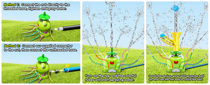 VATOS Kids Outdoor Water Play Sprinklers-2 in 1 Frog Sprinkler Spinning  Catch Ball Game Summer Water Play Set Toys for kids