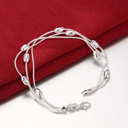 Hot charm 925 sterling silver Fringed oval beads Chain Bracelets necklace Jewelry set for women Fashion Party Christmas Gifts