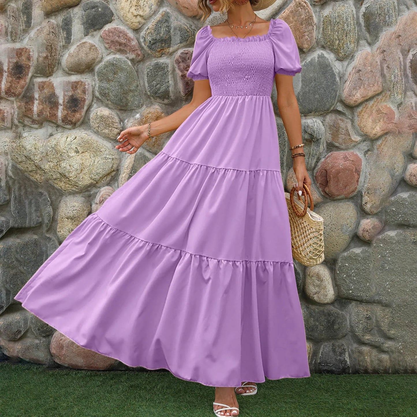 Female Dresses Outfits Women'S 2024 Floral Boho Dress Wrap Crew Neck Short Sleeve Belted Ruffle Hem A Line Flowy Ropa Para Mujer