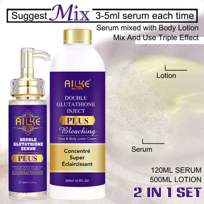 AILKE Double Glutathione Plus Moisturizing Hydrating Body & Skin Whiten Lotion, Bleaching Lotion for Women & Men With Pump