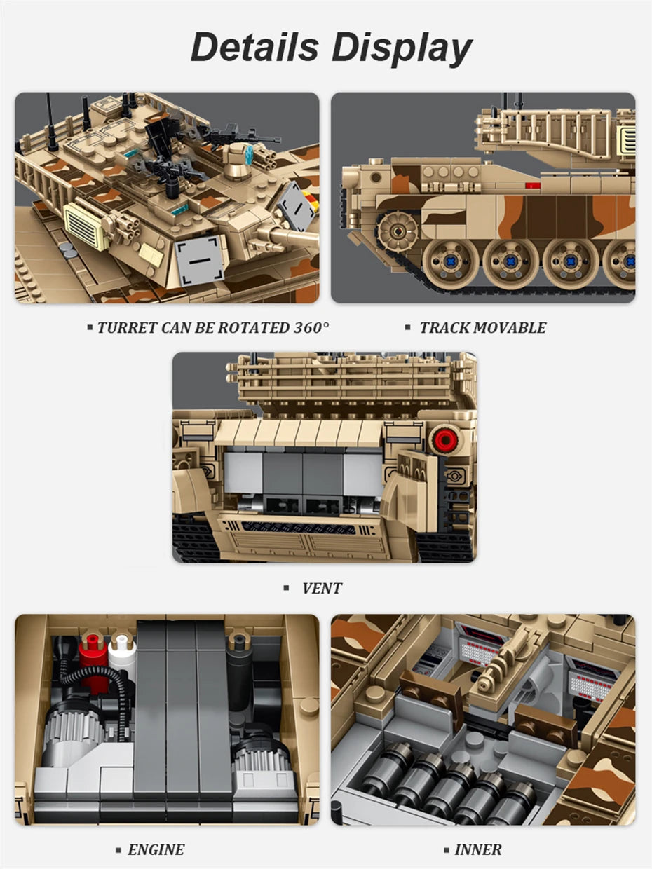WW2 Military Leopard 2A4 Battle Tank Series Building Blocks Brick Model MOC Army Weapon Boy Set Kid Toy Childrens Christmas Gift